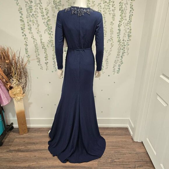Mac Duggal 55713 Beaded Long Sleeve Gown Midnight Navy Size 2 NWT - Picture 10 of 15